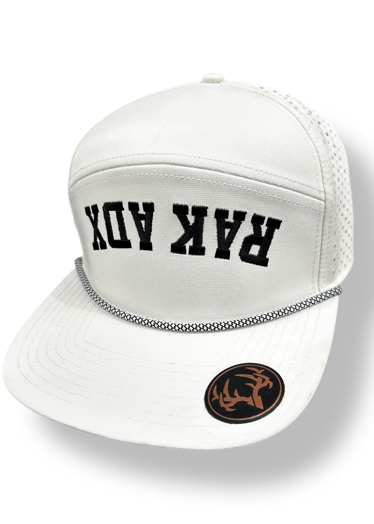 &quot;UpWards Down&quot; White 7 Panel Water Repellent FlatBill Snapback Trucker