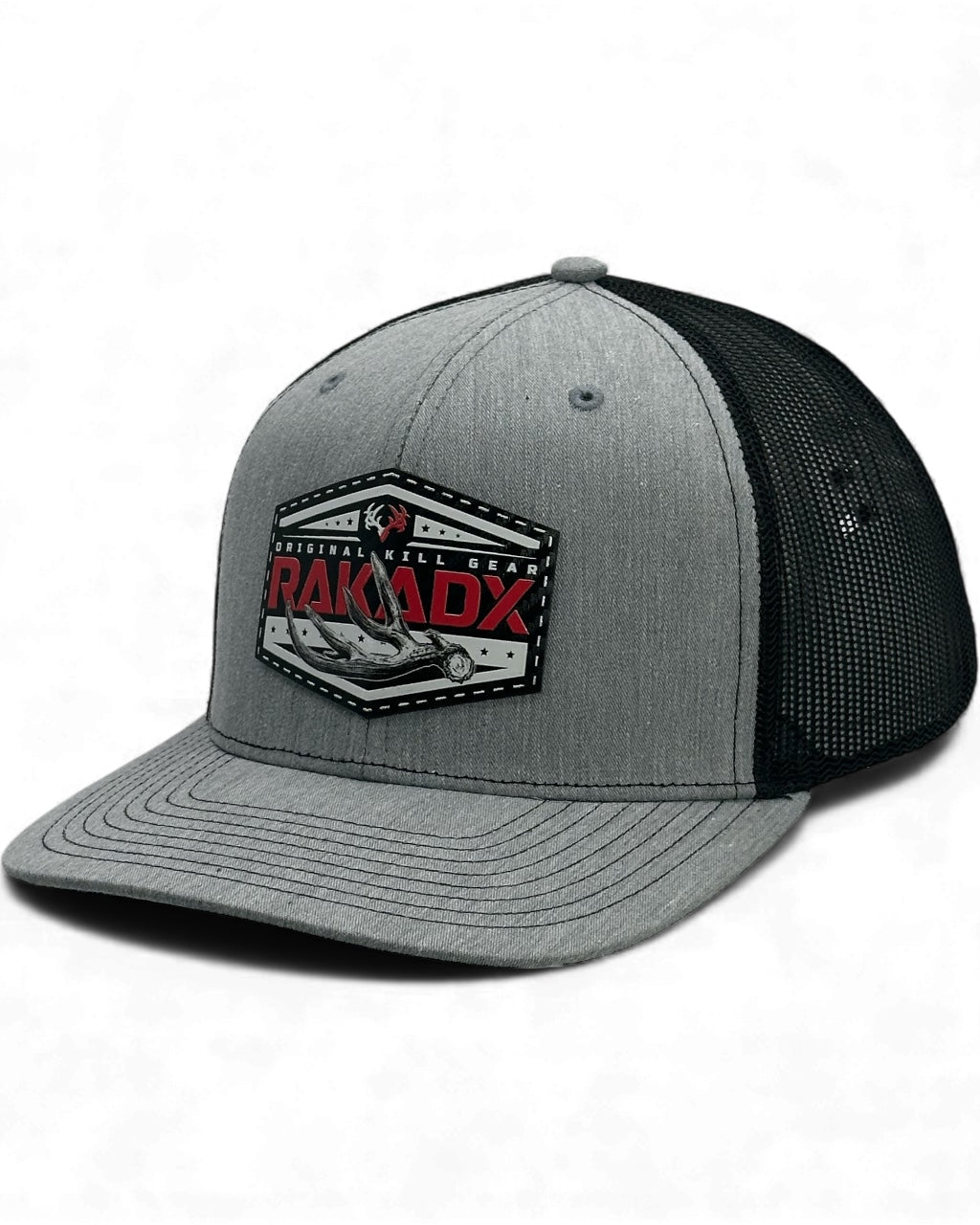 "Muley Kill Gear" Heather Grey/Black Leather Patch Snapback Trucker