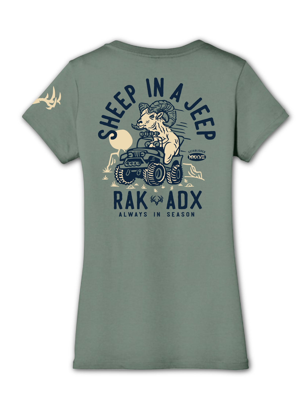 Ladies &quot;Sheep In A Jeep&quot; Laurel Green Garment Dyed T-Shirt